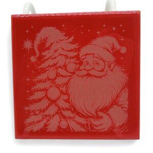 CHRISTMAS Tile Ceramic Engraved Santa Sleigh And Snowman Scenes Set of 4
